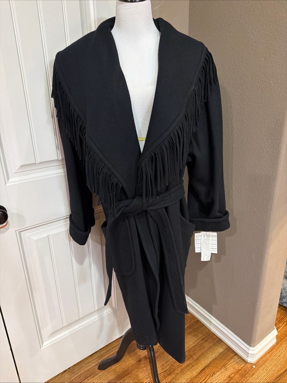 NWT! BRAEFAIR Fringed Shawl-Collar Tie-Waist coat — Black size 24W